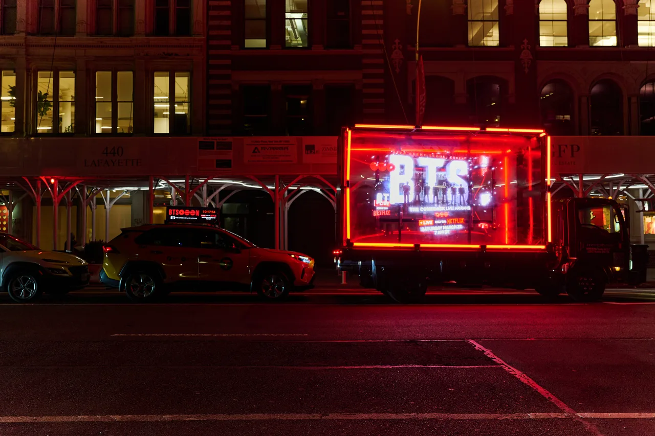 BTS campaign on a Firefly 3d hologram truck vehicle in New York, 2026