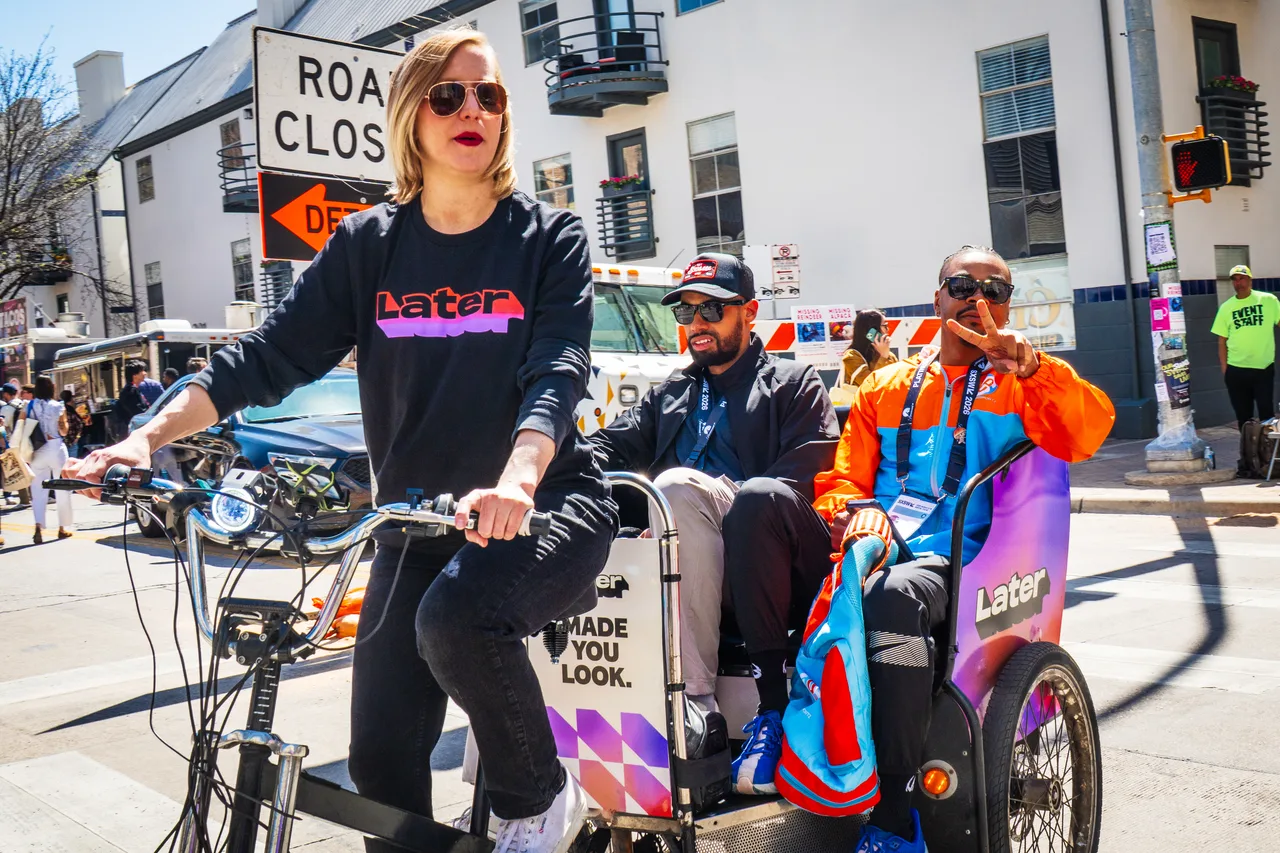 Later campaign on a Firefly pedicab vehicle in Austin, 2026