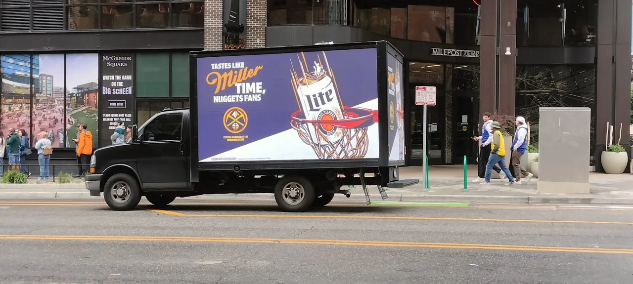 Miller Lite campaign on a Firefly led + led truck vehicle in Denver, 2023