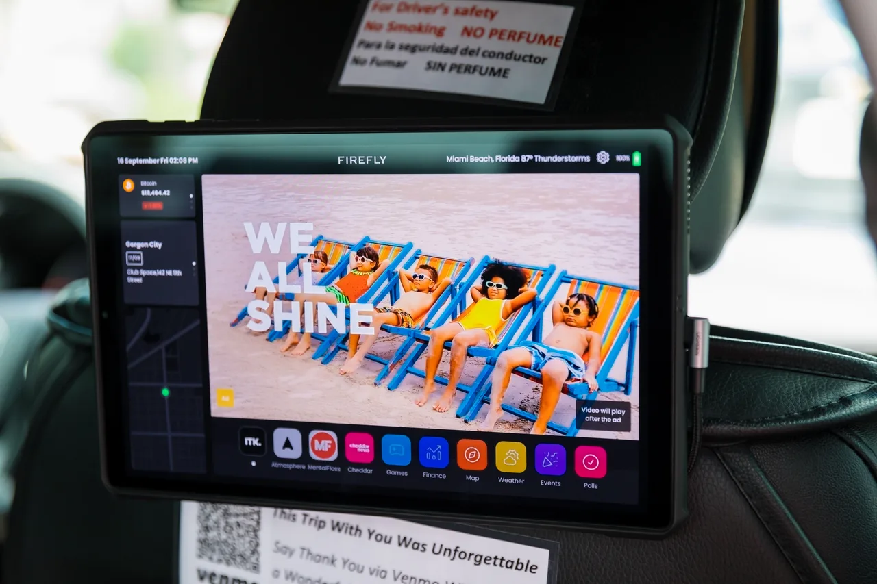 Tropical Smoothie Cafe campaign on a Firefly in-car screen vehicle in Miami, 2022